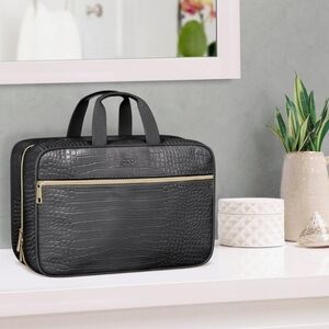 Elegant Black Crocodile-Embossed Travel Bag